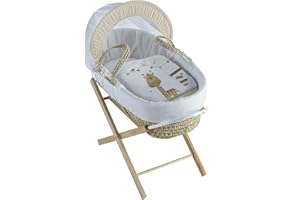 Kinder Valley Zoo Time Palm Moses Basket with Natural Folding Stand, Adjustable Hood, Fibre Mattress & Padded Liner