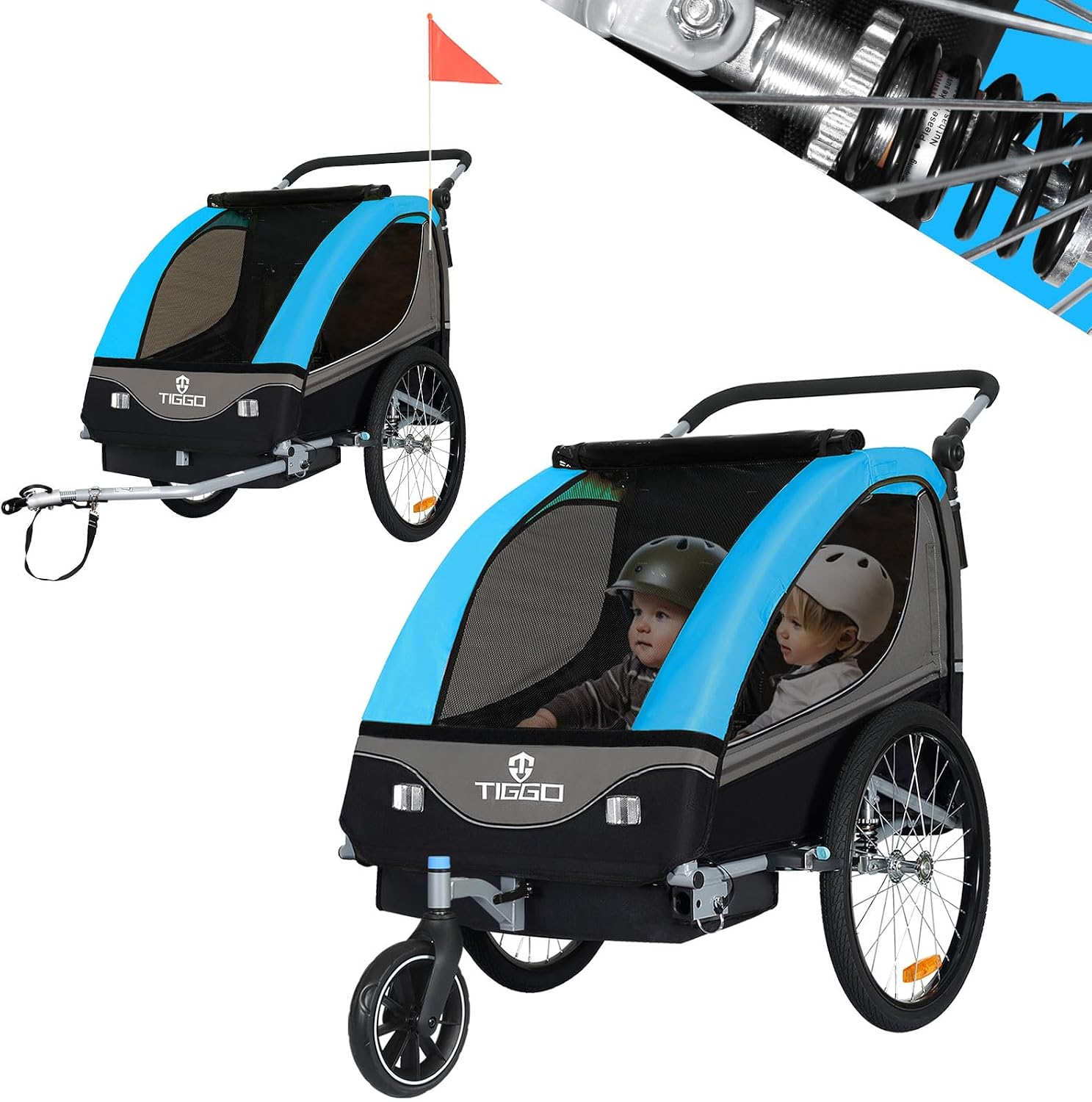 Tiggo S2 - Remolque infantil con suspensión para jogger 2 en 1, para niños, para bicicleta, giratorio 360°