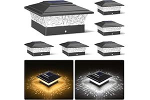 JOFIOS Solar Post Cap Lights Outdoor 6pack, Waterproof Solar Powered Deck Fence Post Lights Fit 4x4 Wood/Vinyl Posts, Black Deck Post lights with Warm/Cool White for garden, Patio, Porch, Fence