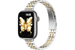 GEARYOU Strap Compatible with Apple Watch Straps 40mm 38mm 41mm 42mm (Series 11 10) for Women/Men,Slim Stainless Steel Replacement Strap Compatible iWatch Series 11 10 9 8 7 6 5 4 3 2 1,SE,Sliver/Gold