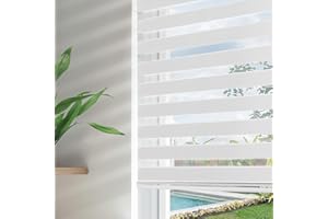 Apex Furnishings Zebra Day and Night Blinds Dual Layer Fabric Opaque & Translucent Easy Fit Zebra Blind for Windows and Door White Roller Blinds (154cm X 165cm)