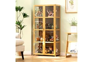 Hynbdes acrylic display case with two doors, living room display case, showcase, hard texture, sealed and dustproof, used in various scenes (4 tiers brown 62 * 33 * 130 three sides transparent)