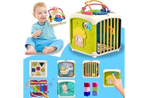 Afufu Zabawki dla dzieci 1 2 3 lata, kostka aktywności ruchowej, sensoryczne montessori zabawki do aktywności dla dzieci 7 w 1, gra edukacyjna na Boże Narodzenie urodziny prezent dla dziewczynki,