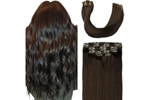 Sindra Extension Capelli Veri Clip Human Hair Extension Marrone Scuro Colore 35cm 100g 6Pcs Remy Umani Naturali Liscio Extension Clip Capelli Veri (clip#2-35cm)