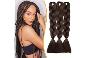 ‎SILK-CO Silk-co Braids Extensions 60cm, Schokoladenbraun Kanekalon Kunsthaar zum Einflechten, 3 Stücke Braids Haare, Crochet Hair Für Jumbo Braids Box Braid Twist Zopf Haarverlängerung Mittelbraun