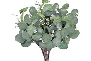 YYTOL Artificial Eucalyptus Stems, 12 Pcs Faux Artificial Foliage Greenery Eucalyptus Leaves with Stems 11” Fake Green Leaves for Wedding