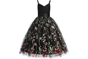 IDOPIP La Fille des Fleurs Princesse Robe Longue Plissée Mariage Demoiselle d'honneur Robe De Bal Broderie Fleur Dentelle élégante Col en V