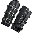 HiiFeuer Medieval PU Leather Buckle Arm Bracers, Knight LARP Retro Renaissance Arm Guards, One Size One Pair