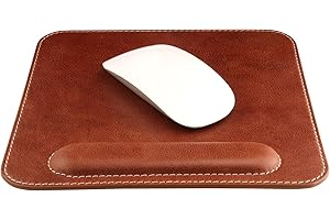Londo Tapis de Souris en Cuir Véritable avec Repose Poignet - Ergonomique Confort Tapis de Souris (Marron)