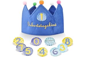 Moseem Geburtstagskrone Samt, Geburtstagskrone Mädchen Jungen mit Button Zahlen von 0-8,Krone Geburtstag,Party Deko,Für den Kindergeburtstag(Blau)