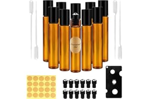 Redamancy 10PCS Piezas Marrón Botellas Rollon, Roll on Aceites Esenciales 10ml, Botellas Roll On Cristal con Roll-on Bola de Acero Inoxidable, para Aceites Perfumes, Aromaterapia, Masajes, Esenciales