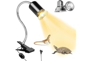 SPORWAY - Lámpara calefactora para tortugas con pinza de 50 W para terrario de reptiles con 2 bombillas UVA/UVB, lámpara de calefacción para tortugas, lagartos y arañas