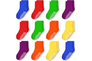 ARERWA Antirutschsocken Kinder 12 Paar Stoppersocken Kinder Rutschfeste Socken Baumwollmischung Crew Socken für 1-10 Jahre Kleinkind Mädchen