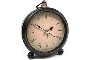 Azyh Budzik w stylu retro z lampką nocną – Old Fashion stolik nocny, zasilany bateriami, w stylu vintage, głośny, do sypialni, bez tykania, drzemki, łatwa konfiguracja, metalowy zegarek,