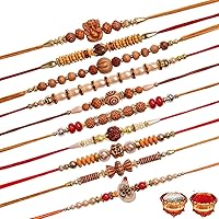 Tonkwalas Multicolor Combo of 10 Rakhi Set for Men With Roli Chawal Best Wishes Greeting Card