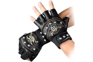Coolwife Steampunk Gothic Gloves Men's Vintage Genuine Leather Captain Fingerless Mittens
