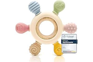 CAJA Baby Teething Ring – Teething Toy – Teething Aid – Teething Ring – Rowing Animal Motif Made of Silicone and Wood, BPA-Free – Teething and Grasping Toy Nursing for Babies (Complexion)