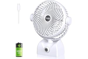 Wastou Ventilatore da Tavolo, Ventilatore da Scrivania Ricaricabile tramite USB, Ventilatore a Torre Portatile con Batteria da 10000mAh, Velocità Regolabile, Testa Girevole per Casa e Ufficio (White)