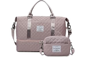 Balakaka Borsone da Viaggio Donna, Grande Bagaglio a Mano 42L con Piccola Borsa di Lavaggio 2.8L, Impermeabile Borsa Parto Ospedale Mamma con Scomparto per Scarpe e Tasca Bagnata, Viola