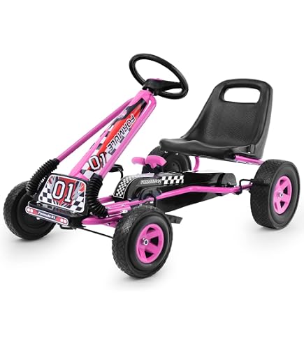 hauck Go-Kart Lightning für Kinder ab 4 Jahren bis 50 kg Köpergröße 90-110 cm, Tretauto mit Handbremse, verstellbarem Sitz, Vor- und Rückwärtsgang, Pedalantrieb (Pink) Spielzeug