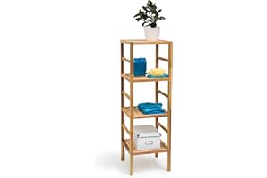 Relaxdays Étagère de salle de bain Rangement en bois de noyer 4 niveaux étagères Déco style scandinave cuisine couloir sauna, marron