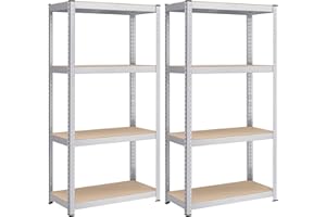 SONGMICS Schwerlastregal, 2er Set, Kellerregal, Lagerregal, 40 x 80 x 160 cm, Regal mit Stahlgestell, bis 520 kg belastbar, 4 verstellbare Ablagen, silbern GLR044E02