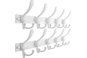 Dseap Coat Rack Wall Mount 2.0 Pro: Heavy Duty 300% Thicker, Stainless Steel Wall Coat Hooks Hanger for Clothes Jackets Hats Entryway Closet, MaxStrong Series, White, Pack of 2