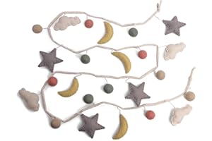 Én Gry & Sif Girlande Mond & Sterne aus Filz, Kinderzimmer Deko zum Aufhängen, Handmade, Wandbehang, Wanddeko Babyzimmer, 190cm, 12213