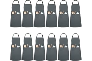 InnoGear Tabliers Lot de 12 Tabliers à Bavette avec 2 Poches Unisexe Tabliers Réglable Pour Restaurants Cafés Jardins Barbecues (Gris, Polyester)