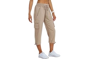 MoFiz Pantalon Cargo de Randonnée Femme Pantacourt d'été 3/4 Long Léger Capri Pantalon d'extérieur Respirant avec Poche Zippée