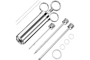 AZOMKER Fleischspritze, Marinadenspritze mit 3 Edelstahl-Fleischnadeln, Bratenspritze 60 ML, Marinierspritze, Fleischinjektor, Gewürzspritze für BBQ Grill, Marinieren von Fleisch Rind, Huhn (Silber)