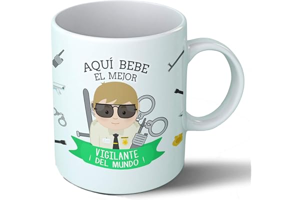 Planetacase - Taza Vigilante - Regalo Original - Cerámica 330 mL - Taza Desayuno Apta para Microondas y Lavavajillas - Resistente a Lavados - Vigilante (Él)