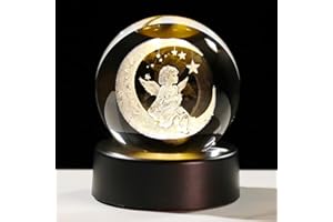 Ornalrist 6cm Crystal Ball Engraved 3D Angel Cherub Figurine with LED Light Base Guardian Angel Gifts for Women Mum Daughter on Birthday Christmas