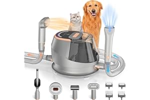 HiKiNS Kit per Toelettatura e Aspirazione Vuoto per Animali Domestici, 10 KPa Tosatrice per Cani e Gatti a Pelo Lungo Professionale, 9 Strumenti per la toelettatura per la depilazione di Cani e Gatti