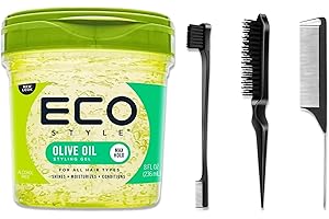 AMARA Strong Hold Hair Gel & Slick Back Brush Set – Moisturising Curl Gel for Natural, Sleek, or Wet Look Styles – Flake-Free Formula for Women, Men & Kids – Professional Braiding and Styling Products