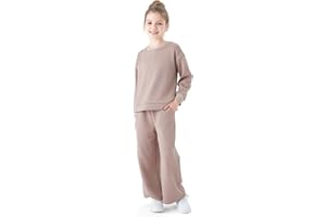 PATPAT Tuta Bambina: Completo 2 Pezzi Ragazze Tinta Unita + Pantaloni Larghi con Tasche | Abbigliamento Ragazza, Tute da Ginnastica, Jogging Set Tempo Libero Scuola Autunno Inverno, 5-14 Anni 110-164
