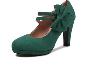 elerhythm Women's Mary Jane Heels with Bow Retro Closed Round Toe Pumps Suede Chic Bowtie Vintage Gatsby Shoes