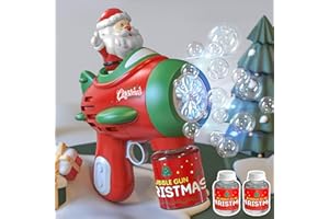 MOZKETO19 Children'S Bubble Machine, Handheld 12-Hole Electric High-Power Bubble Blowing Machine, New Leak-Proof Led Light Large-Capacity Bubble Machine, Christmas Theme Bubble Machine