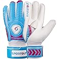 Sportout Goalie Gloves, Goalkeeper Gloves with Fingersave, Soccer Gloves, Breathable Soccer Goalie Gloves, 4mm Latex, for Kids Youth and Adult (7, Blue)