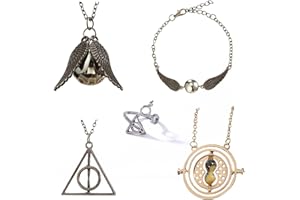 BJPERFMS Harry Schmuck, 5 Stück Harry Kette, Harry Zeitumkehrer Kette Hermine, Harry Armband, Harry Ring, Goldener Schnatz Halskette, Goldener Schnatz Armband, Deathly Hallows, für Fans Sammlung Cosplay