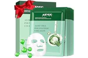ASYBO 10 mascarillas de colágeno, aloe vera, polipéptido de colágeno, cuidado de la piel, mascarilla hidratante para el acné, después del sol, calmante, antiedad y antiarrugas