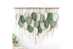Weldomcor Tapiz grande de macramé para colgar en la pared, bohemio, hoja de macramé, decoración de pared, plumas, elegante, arte tejido para decoración de dormitorio, sala de estar
