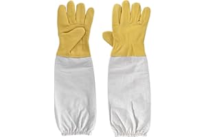 DEARBAG Guantes para Apicultor, Guantes de Apicultura de Piel de Cabra, Guantes de Protección Anticorte para Hombres y Mujeres Amarillo, Mangas Largas de Lona, Equipo de Apicultura
