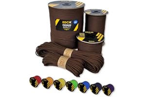 EdcX Paracord 4mm, 35+ colori solidi (15m, 30m, 50m, 100m, 300m) | Ideale per campeggio, sopravvivenza, attività all'aperto | Corda 100% nylon 4 mm| Corda Tattica 550 Tipo III (Chocolate, 15 m)