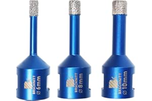 Forets Carrelage Diamant 6 8 10mm - BRSCHNITT 3 pièces Brasé Sous Vide et Trépans avec Filetage M14 pour Perçage à sec en Porcelaine Carrelage Granit Marbre
