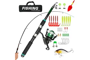 BERELIN Angelset für Kinder, Kinder Angelset mit Angelrolle, Köder Set und Tragetasche,1.5m Kinderangel Starter Set für 3-10 Jahren,Kohlefaser Teleskop Angelrute und Angelschnurrolle Angel-Set komplett