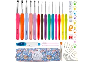 HOENART Häkelnadel Set, 14 Stück Bunte Ergonomische Häkelnadeln von 2,0 mm bis 10,0 mm, Soft Gummi Comfort Grip, Häkelnadel Nadeln Kit Haushalt Werkzeug mit tragbaren Tasche