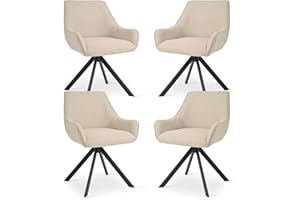 Goeurvant Swivel Dining Chairs Set of 4 with Armrests,360° Swivel Upholstered Chairs,Modern Linen Rotary Chair,Kitchen Chair with Metal Frame and Backrest for Dining Room,Living Room,Office, Beige