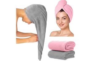 MAXOSHINE Hair Towel Wrap for Women-Quick Drying Microfiber Towel for Hair with Elastic Loop for Tying-Super Absorbent Head T