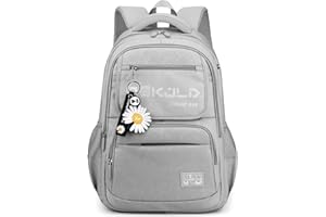 Travistar School Bag for Teenage Girls Casual Backpack High Middle Bookbag Multi-pocket Elementary Girls Backpacks Large Capacity Rucksack Bag for Women Travel Hiking Camping (Grey)